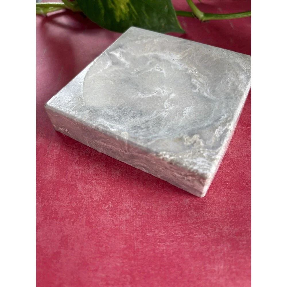 Handmade Soap Dish Cement Soap Holder Square Bathroom Kitchen White Marble
